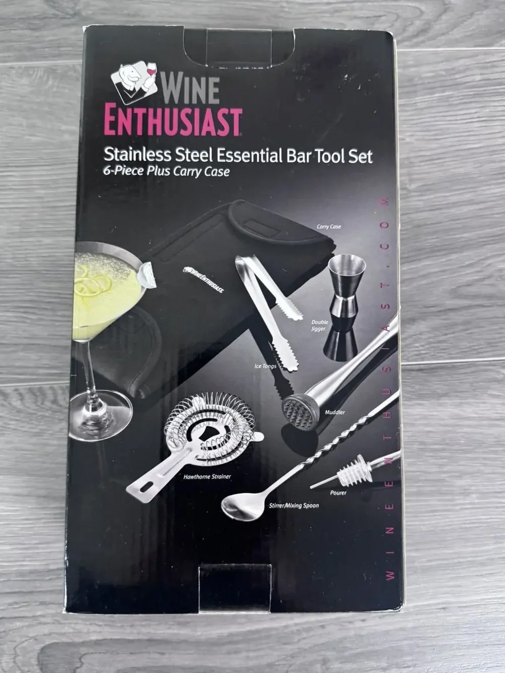 Wine Enthusiast Stainless Steel Essential Bar Tool Set 6 piece & Carry Case